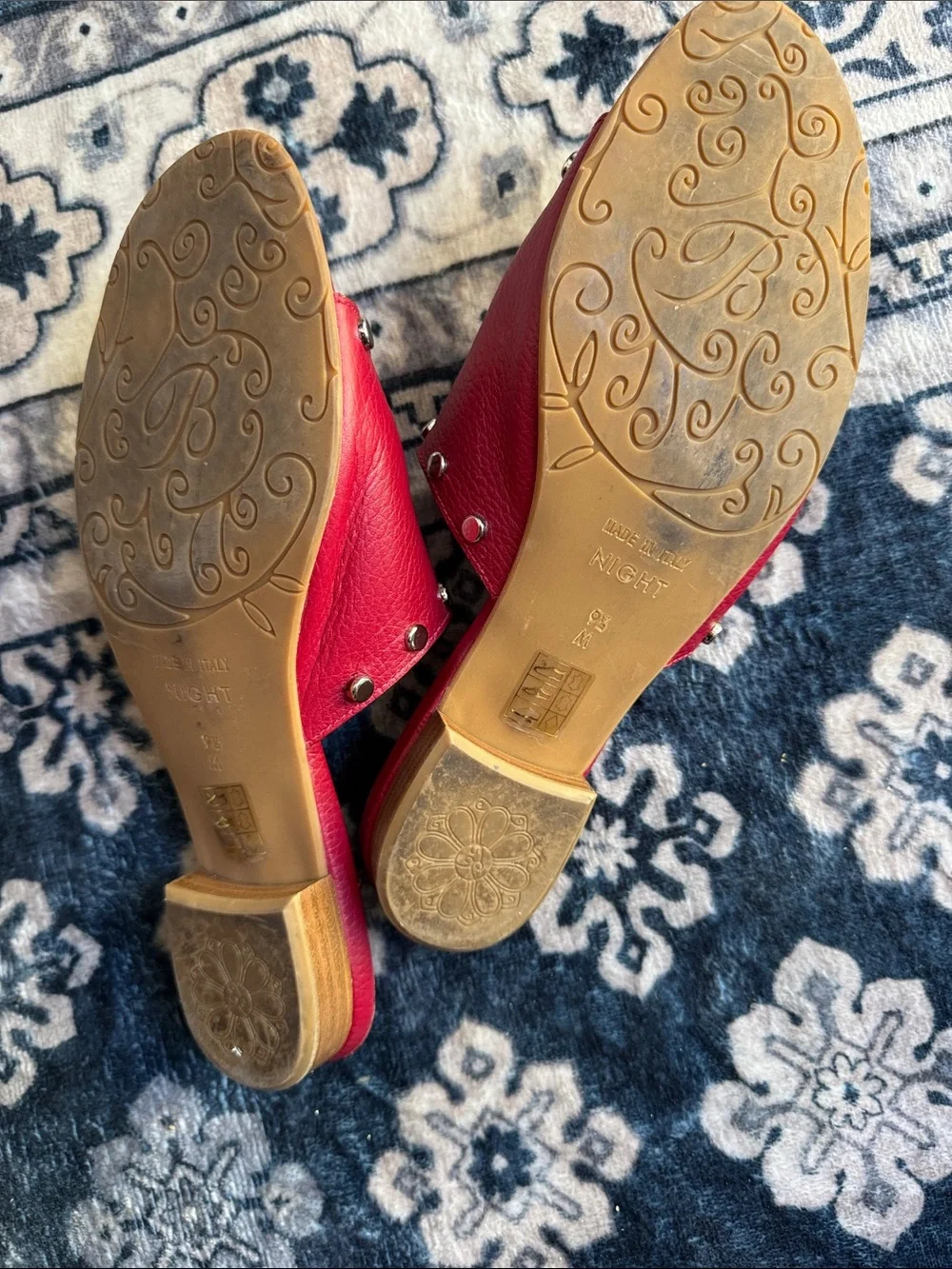 Brighton made in Italy Red Leather Stud Slide Mules - Picture 9 of 11